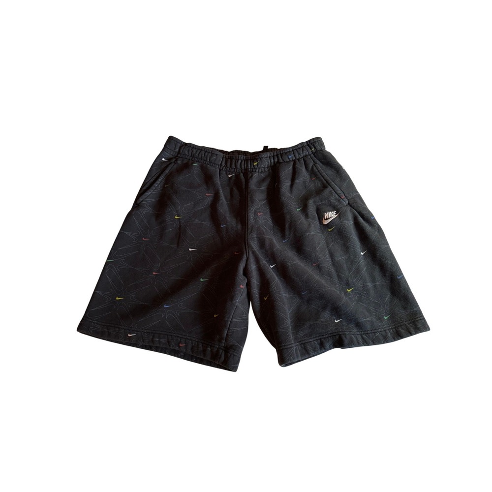 Nike Sportswear Mens Multi Color Mini Swoosh Fleece Shorts Black XL
